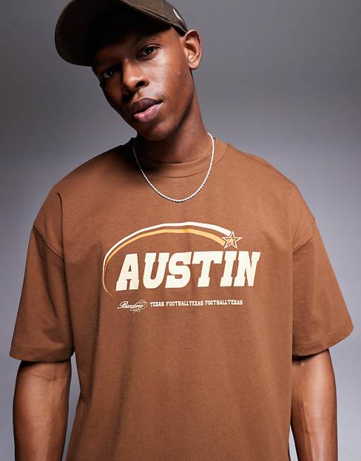 ASOS DESIGN oversized t-shirt with city graphic in brown