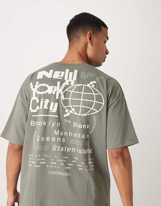 ASOS DESIGN oversized t-shirt with city graphic in khaki