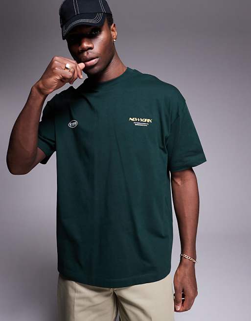 ASOS DESIGN Oversized T-shirt With City Graphic In Dark Green