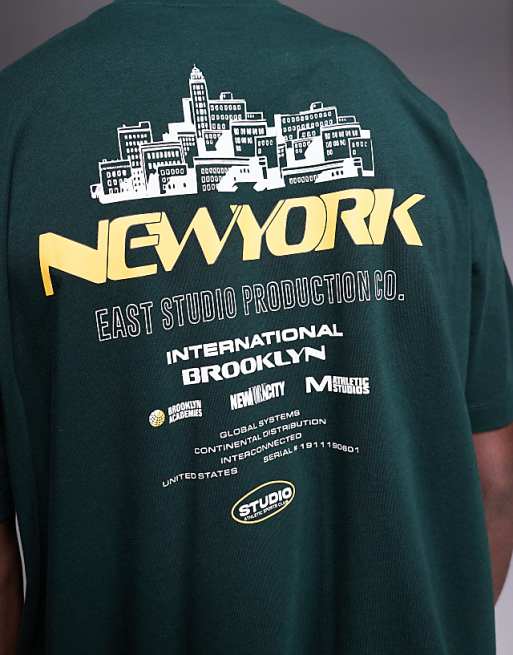 ASOS DESIGN Oversized T-shirt With City Graphic In Dark Green