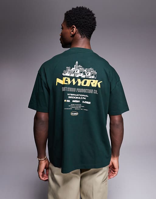 ASOS DESIGN oversized t-shirt with city graphic in dark green