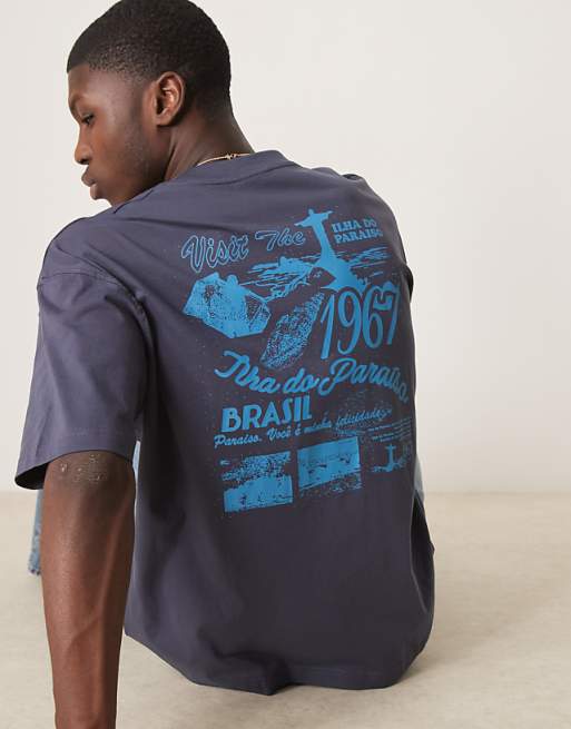ASOS DESIGN oversized t-shirt with city graphic in navy