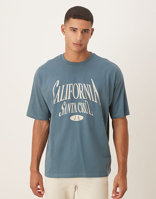 ASOS DESIGN oversized t-shirt with city graphic in dark grey