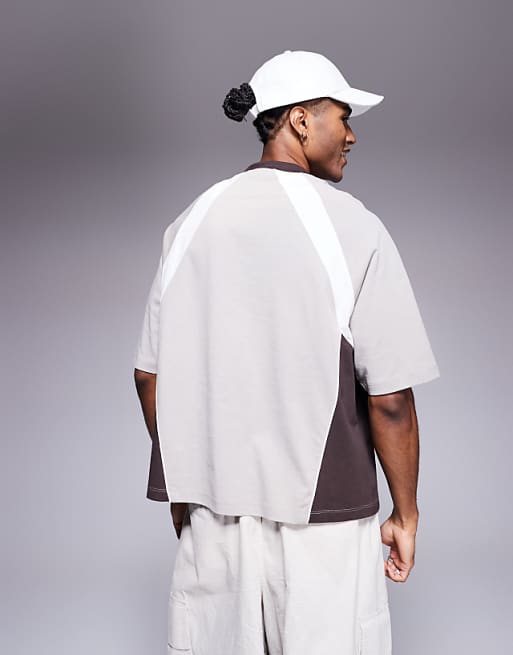 ASOS DESIGN Oversized T-shirt With Cut And Sew Tee And Sports Graphic In Grey