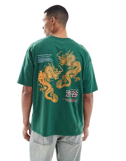 ASOS DESIGN oversized t-shirt with dragon graphic in green