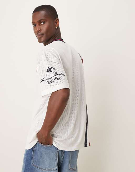 ASOS DESIGN Oversized T-shirt With Dropped Shoulder And Sports Graphic In White Airtex