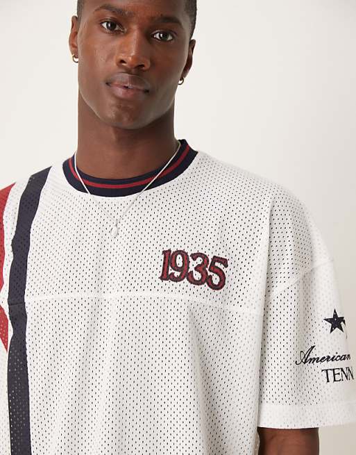 ASOS DESIGN Oversized T-shirt With Dropped Shoulder And Sports Graphic In White Airtex
