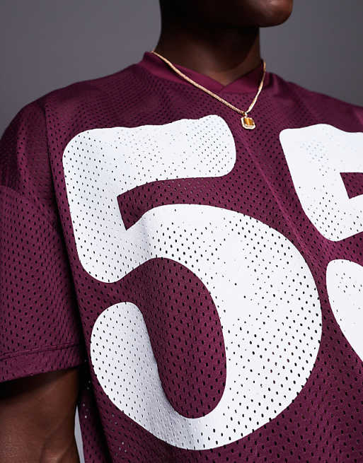 ASOS DESIGN Oversized T-shirt With Dropped Shoulder And Sports Graphic In Burgundy Mesh