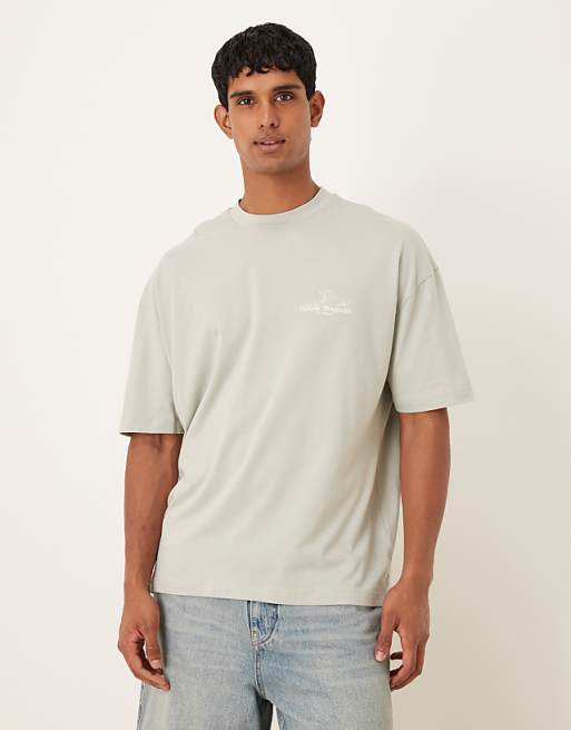 ASOS DESIGN Oversized T-shirt With Floral Graphic In Light Grey