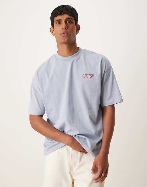 ASOS DESIGN Oversized T-shirt With Floral Graphic In Light Blue