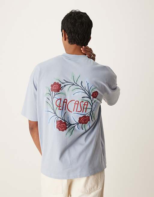 ASOS DESIGN oversized t-shirt with floral graphic in light blue