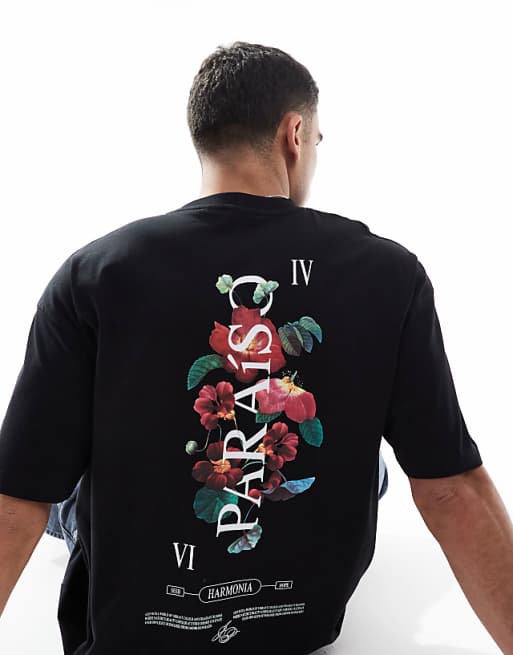 ASOS DESIGN Oversized T-shirt With Floral Graphic In Black