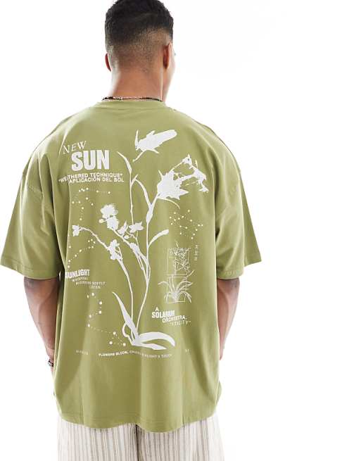 ASOS DESIGN Oversized T-shirt With Floral Graphic In Khaki