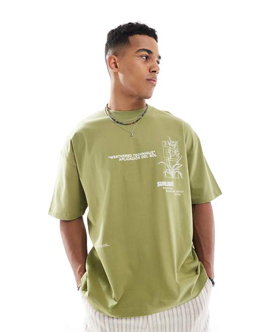 ASOS DESIGN Oversized T-shirt With Floral Graphic In Khaki