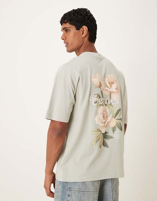 ASOS DESIGN oversized t-shirt with floral graphic in light grey