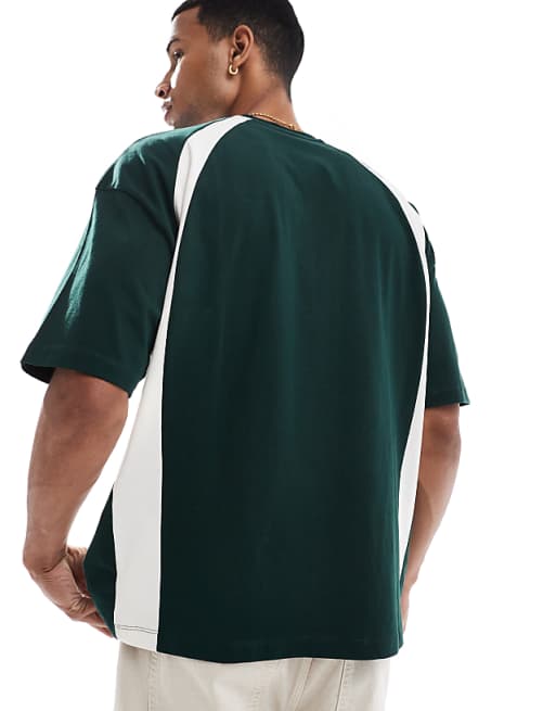 ASOS DESIGN Oversized T-shirt With Floral Sport Graphic And Contrast Panels In Dark Green