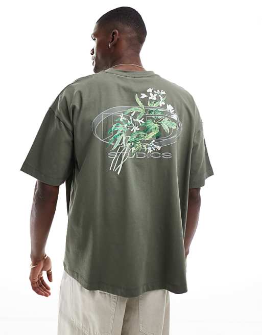 ASOS DESIGN Oversized T-shirt With Floral Street Graphic In Khaki