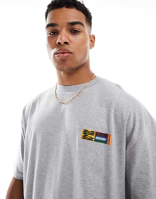 ASOS DESIGN Oversized T-shirt With Front And Back Print In Grey Marl