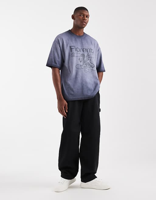 ASOS DESIGN Oversized T-shirt With Front Chest Graphic In Washed Blue