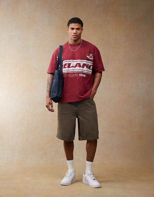 ASOS DESIGN Oversized T-shirt With Front Chest Print In Burgundy