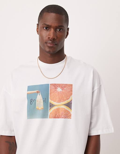 ASOS DESIGN oversized t-shirt with front chest print in white