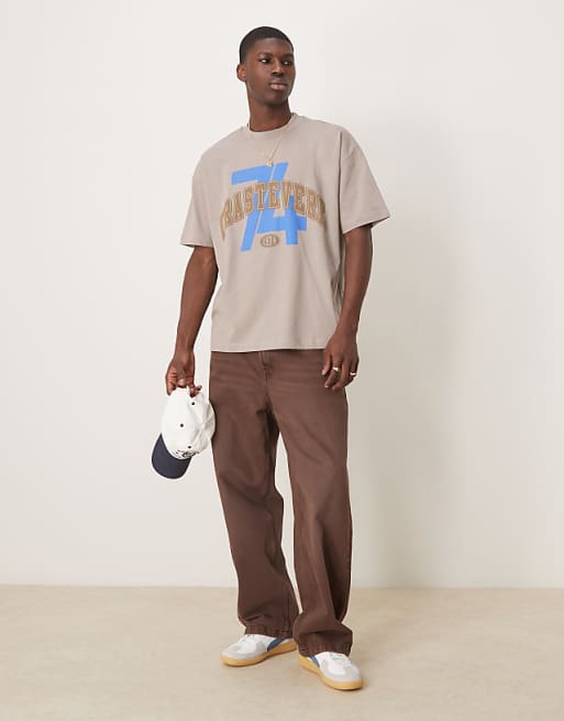 ASOS DESIGN Oversized T-shirt With Front City Graphic In Brown