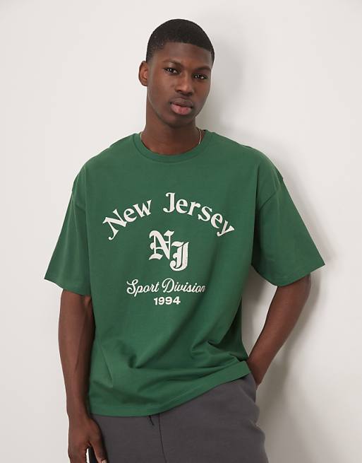 ASOS DESIGN oversized t-shirt with front city graphic in dark green