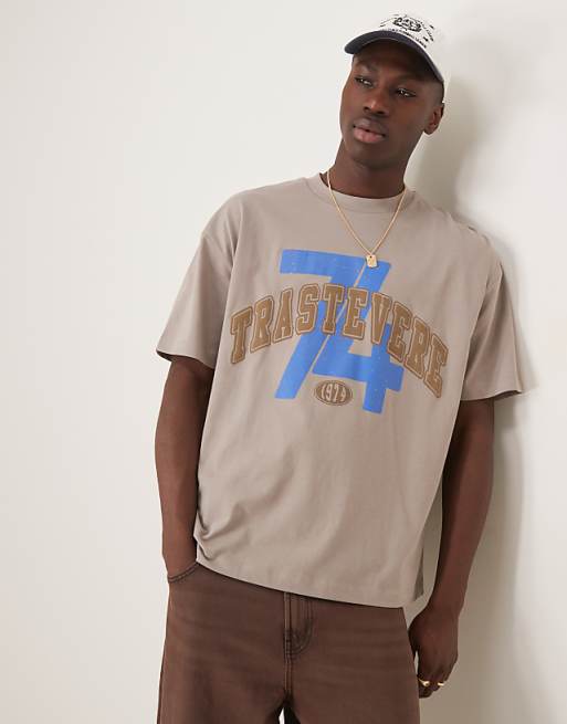 ASOS DESIGN oversized t-shirt with front city graphic in brown