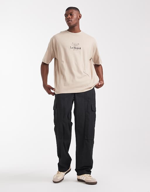 ASOS DESIGN Oversized T-shirt With Front Embroidery In Stone