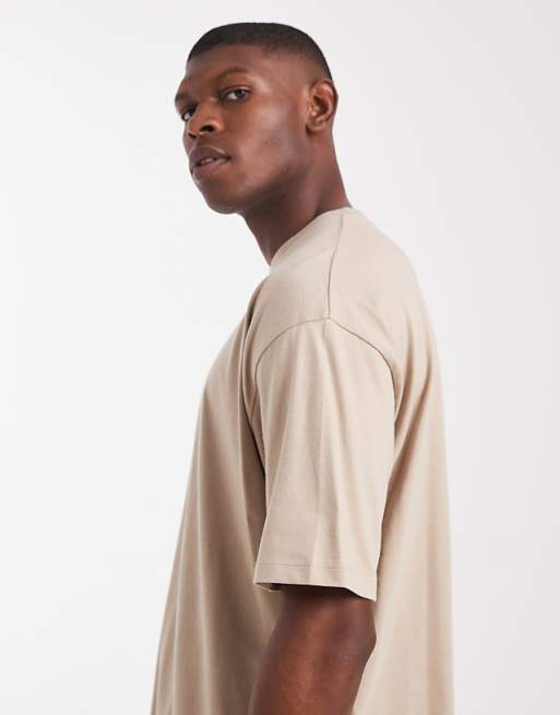 ASOS DESIGN Oversized T-shirt With Front Embroidery In Stone