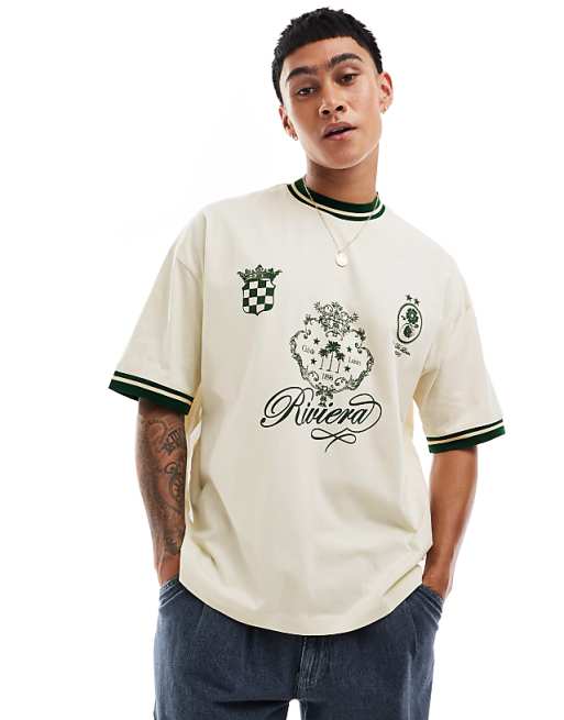 ASOS DESIGN oversized t-shirt with front print in off white