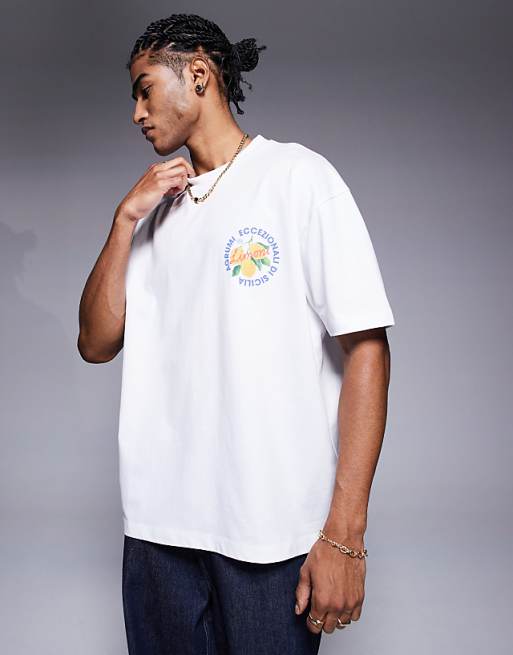 ASOS DESIGN Oversized T-shirt With Fruit Graphic In White