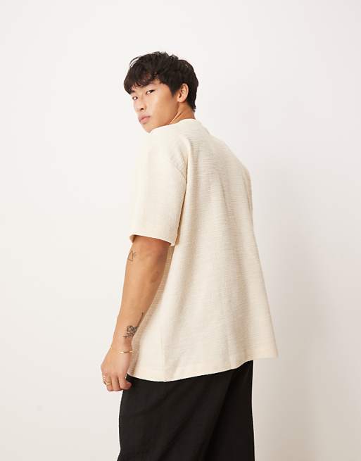 ASOS DESIGN Oversized T-shirt With Henley Neck In Cream Boucle