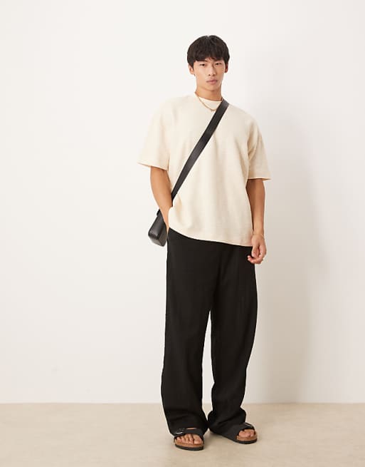 ASOS DESIGN Oversized T-shirt With Henley Neck In Cream Boucle