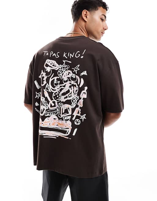 ASOS DESIGN oversized t-shirt with high summer graphic in dark brown