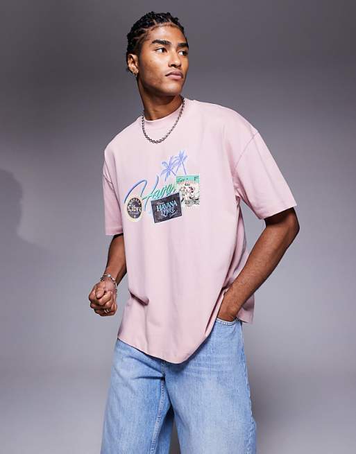 ASOS DESIGN oversized t-shirt with high summer graphic in light pink