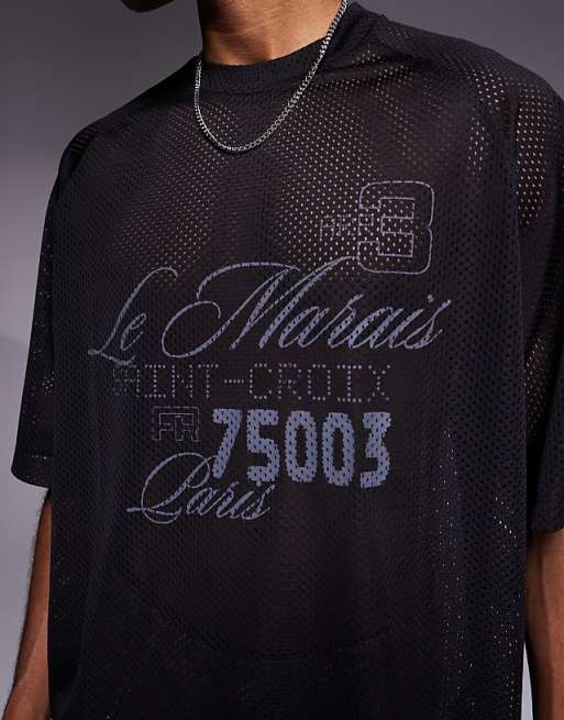 ASOS DESIGN Oversized T-shirt With Le Marais Graphic In Black Airtex