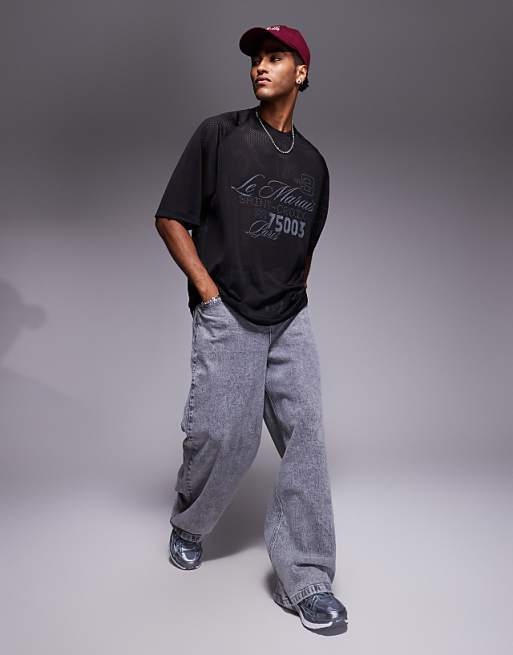 ASOS DESIGN Oversized T-shirt With Le Marais Graphic In Black Airtex