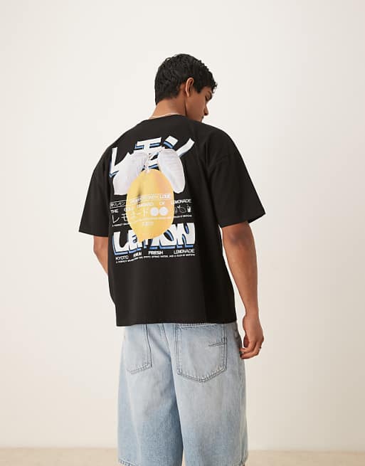 ASOS DESIGN oversized t-shirt with lemon print in black