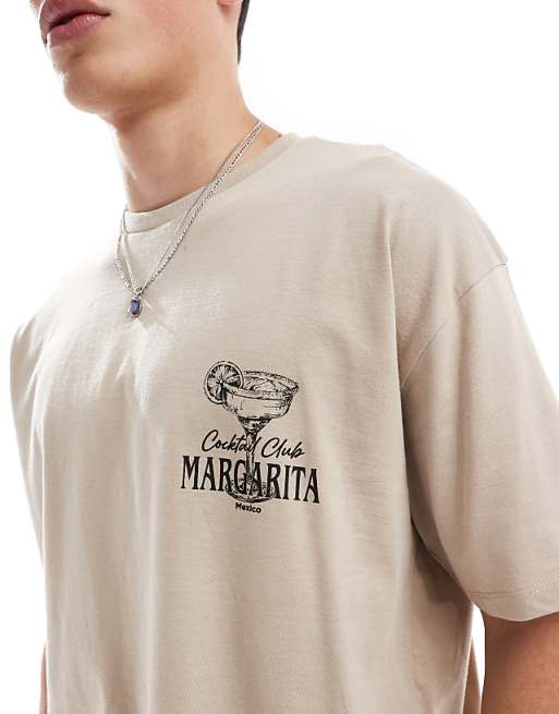 ASOS DESIGN Oversized T-shirt With Margarita Graphic In Beige