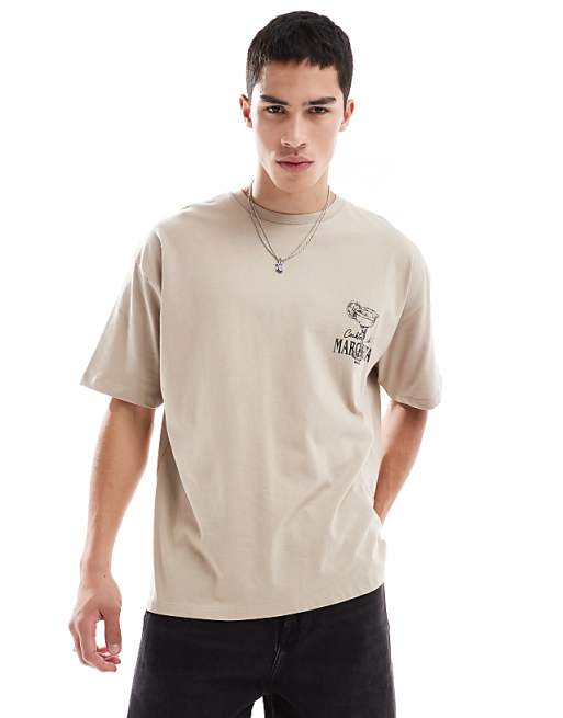 ASOS DESIGN Oversized T-shirt With Margarita Graphic In Beige