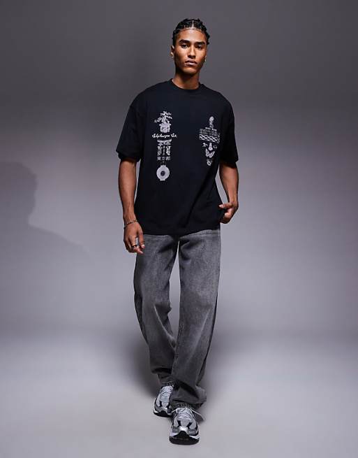 ASOS DESIGN Oversized T-shirt With Multi-placement Graphic In Black