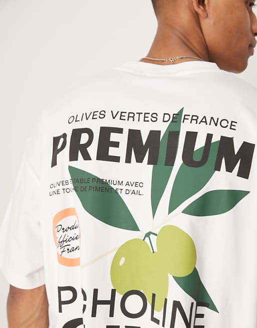 ASOS DESIGN Oversized T-shirt With Olive Graphic In White