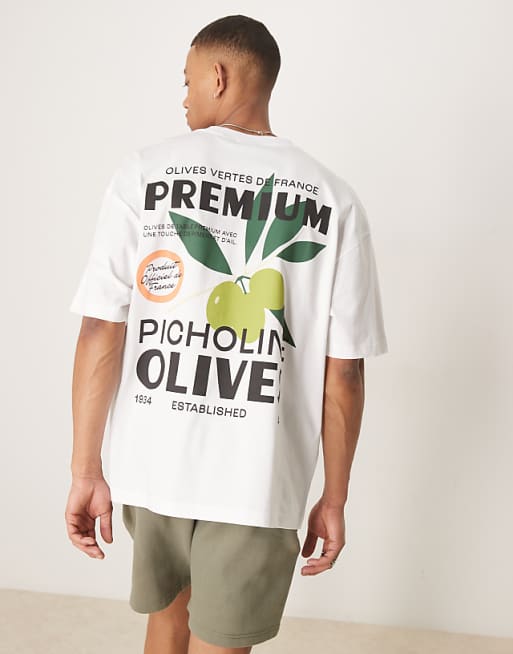 ASOS DESIGN Oversized T-shirt With Olive Graphic In White