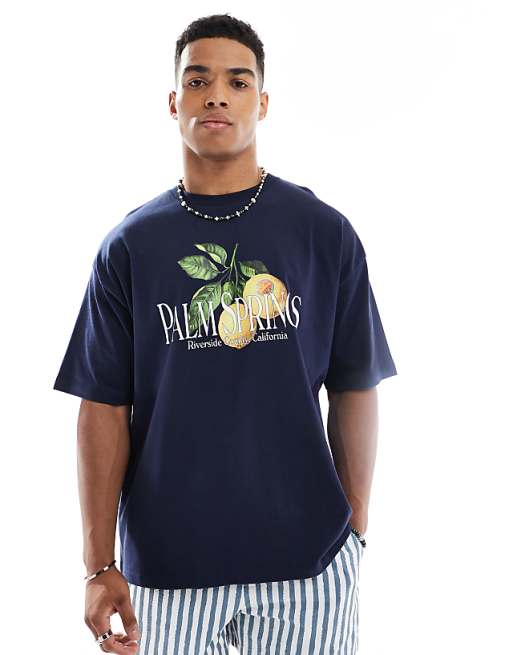ASOS DESIGN Oversized T-shirt With Palm Springs Graphic In Navy