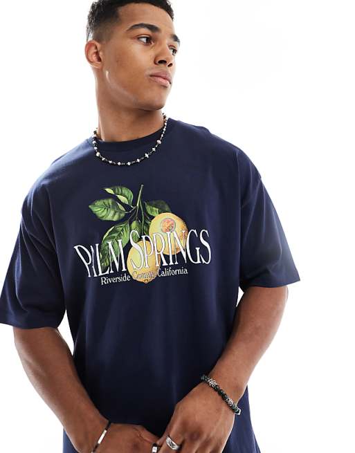 ASOS DESIGN oversized t-shirt with Palm Springs graphic in navy