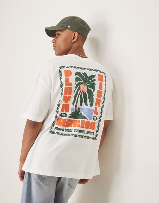 ASOS DESIGN oversized t-shirt with palm tree graphic in white