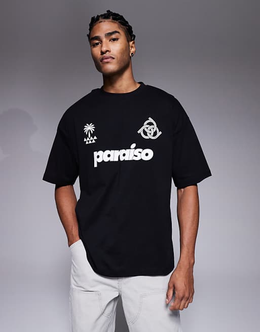 ASOS DESIGN oversized t-shirt with paraiso graphic in black