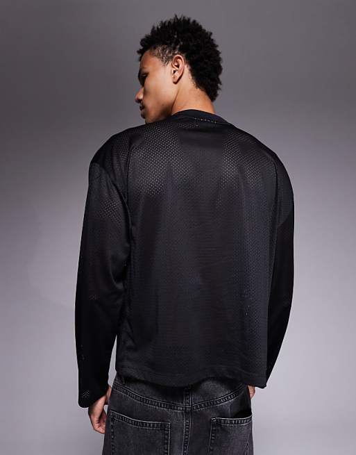 ASOS DESIGN Oversized T-shirt With Piping Detail And Number Graphic In Black Airtex