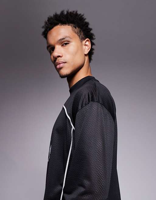 ASOS DESIGN Oversized T-shirt With Piping Detail And Number Graphic In Black Airtex